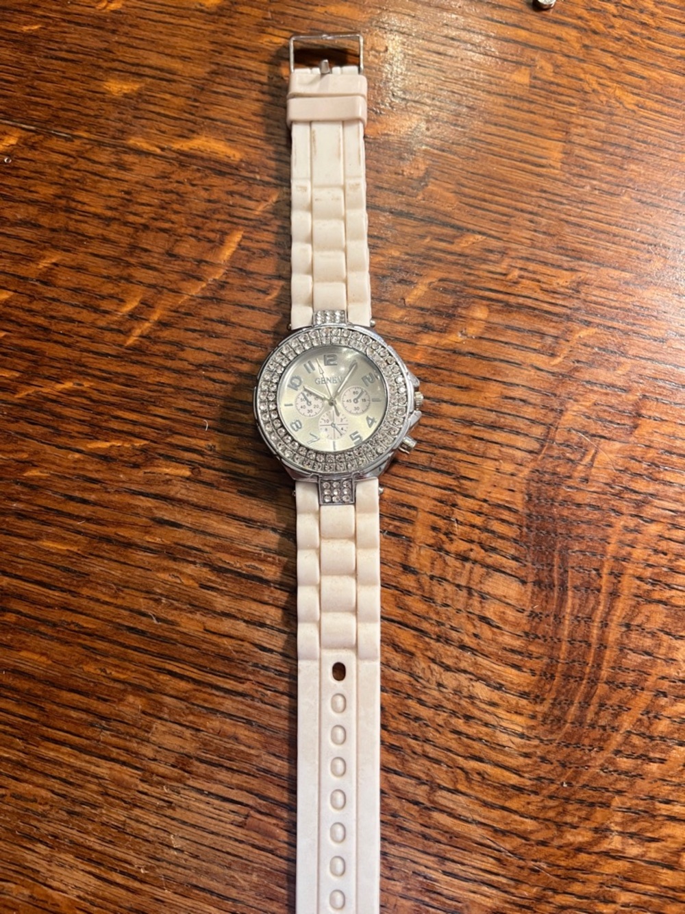 Geneva Cream Silicone Watch with Crystal Accent